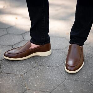 Amberjack The Loafer Chestnut brown and cream mens leather shoes sz 10M $185